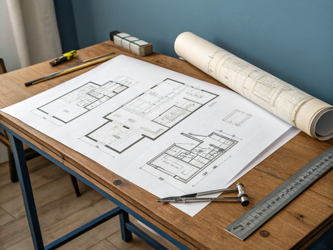 Professional Construction Blueprint and Tools